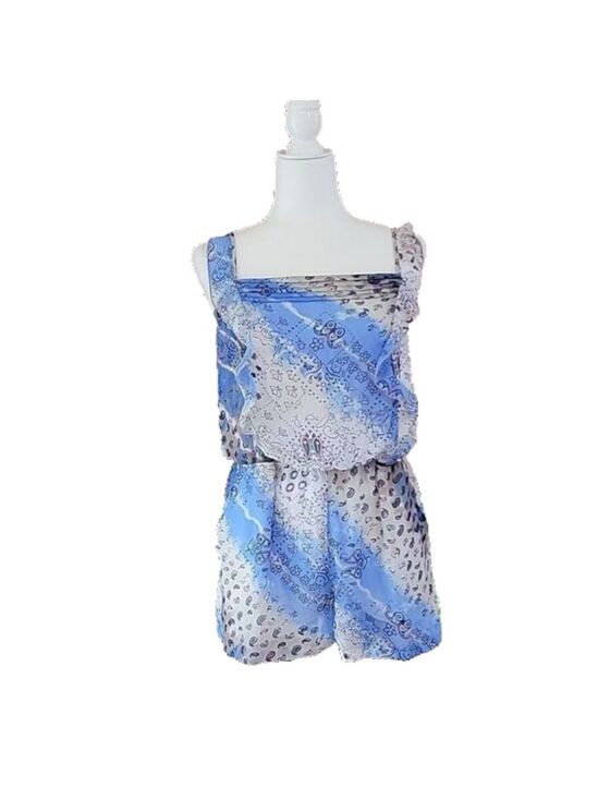 princess vera wang Pants - Princess Vera Wang Blue Multiprint Chiffon Romper Size Large Juniors EUC